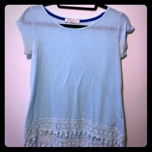 Mint green shirt sleeve w fringes the the bottom